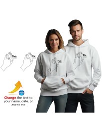 Mrs & Mrs With Groom & Bride Ring Finger Personalised Custom Text Engagement Year Printed Adult Unisex Pullover Hoodie